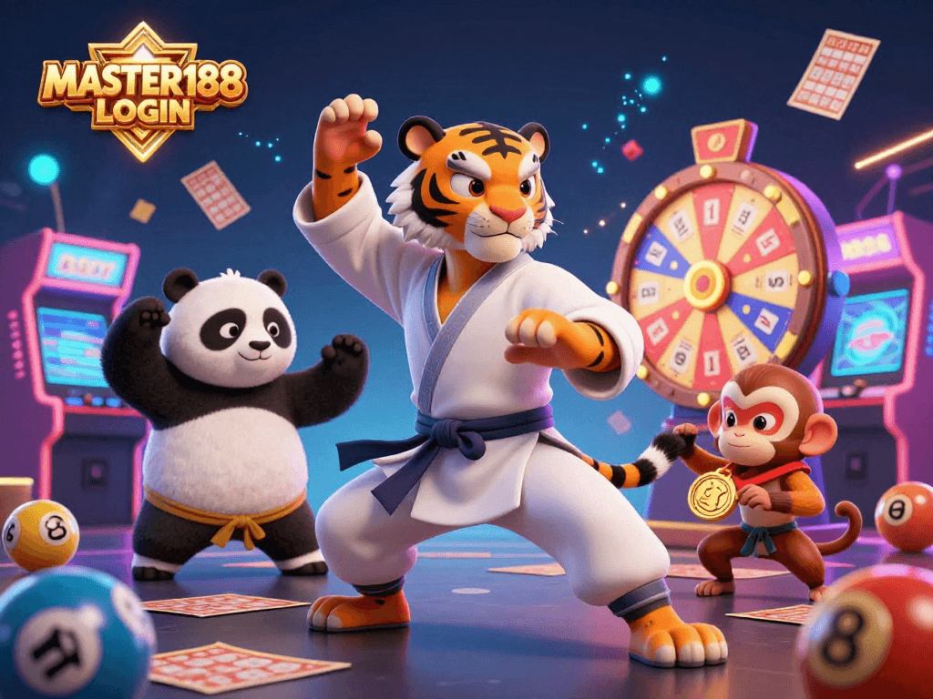 Master the excitement of gaming with MASTER188 LOGIN, featuring colorful lottery elements and 3D characters.