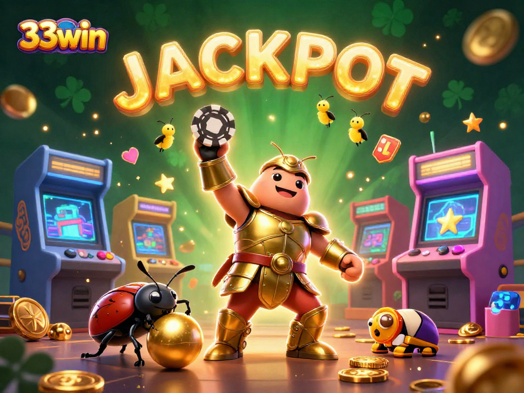 Experience the excitement of gaming at 33win with a victory beetle elevating a poker chip!