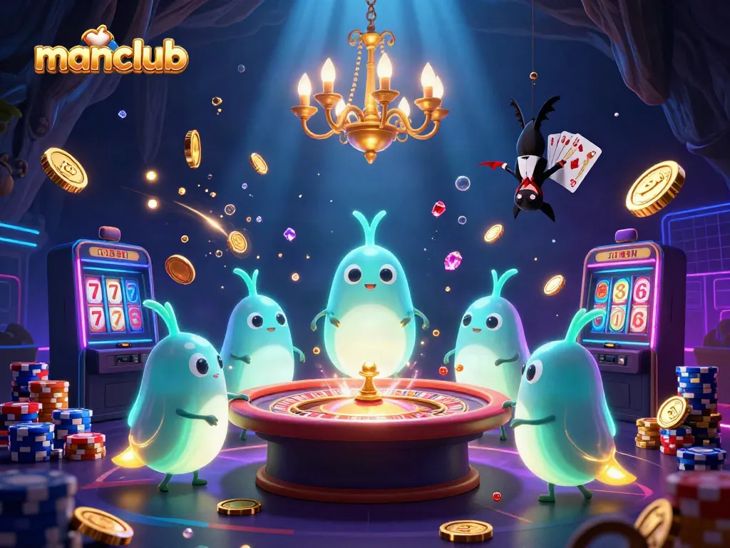Experience the thrill of manclub with glowing casino glowworms illuminating a vibrant gaming scene.