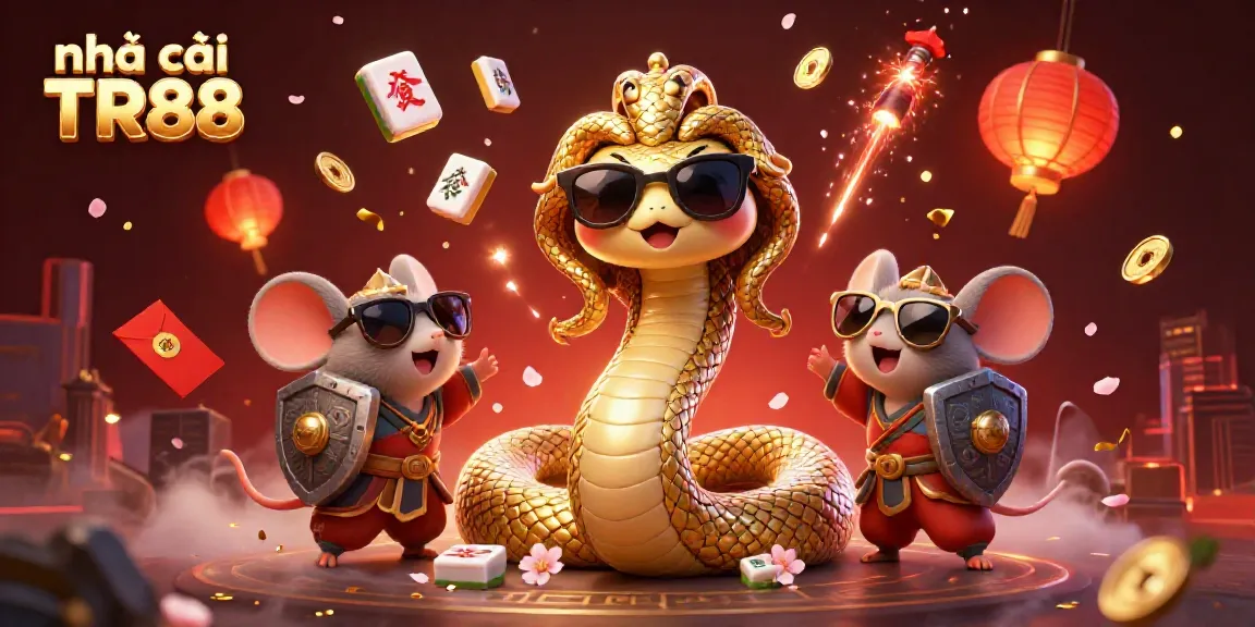 Experience the thrill and fun of Nhà cái TR88 with Medusa and a warrior mouse in a vibrant casino setting.
