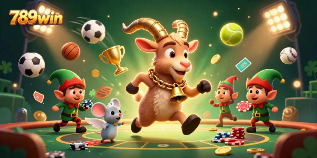 Experience the thrill of 789win's casino with Krampus and friends in a festive gaming scene.