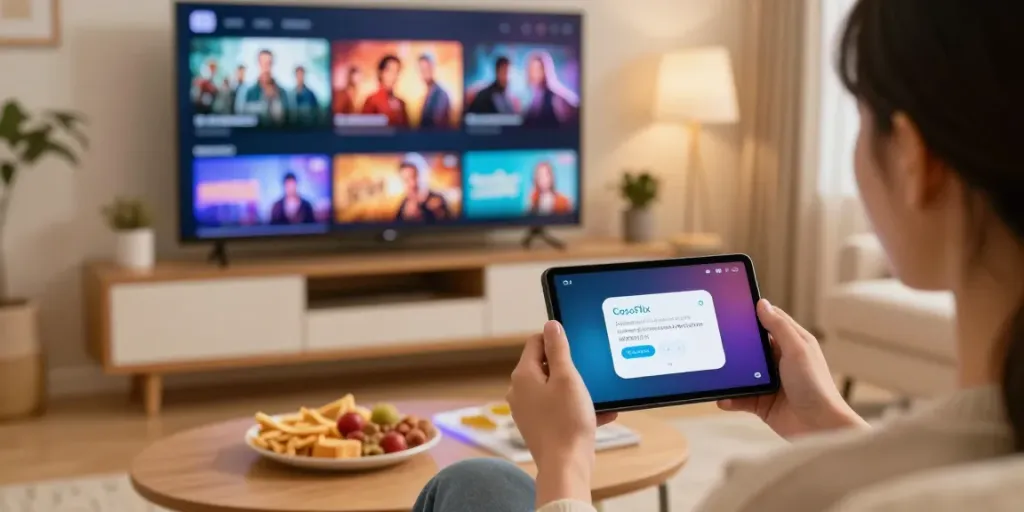 Enjoying movies with CocoFlix APK latest on a cozy sofa setup.
