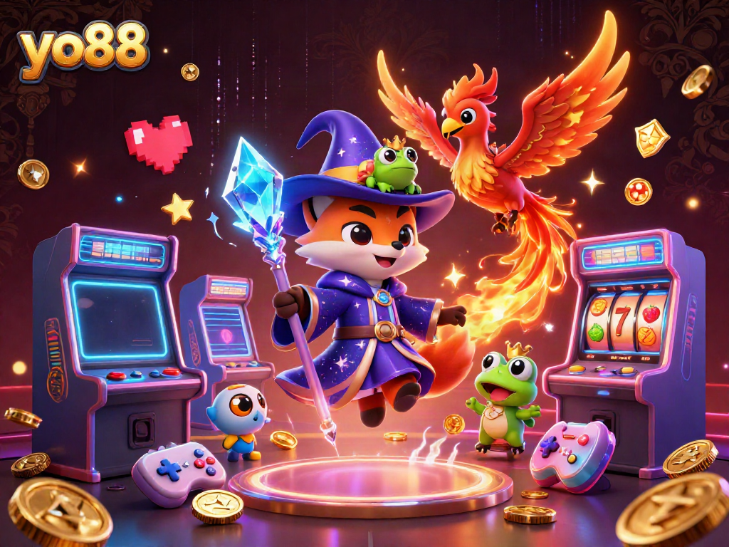 yo88 enchants players with mystical characters and vibrant casino games in a 3D scene