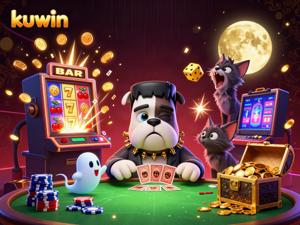 Kuwin's thrilling gaming experience featuring cartoon characters at a vibrant casino table.
