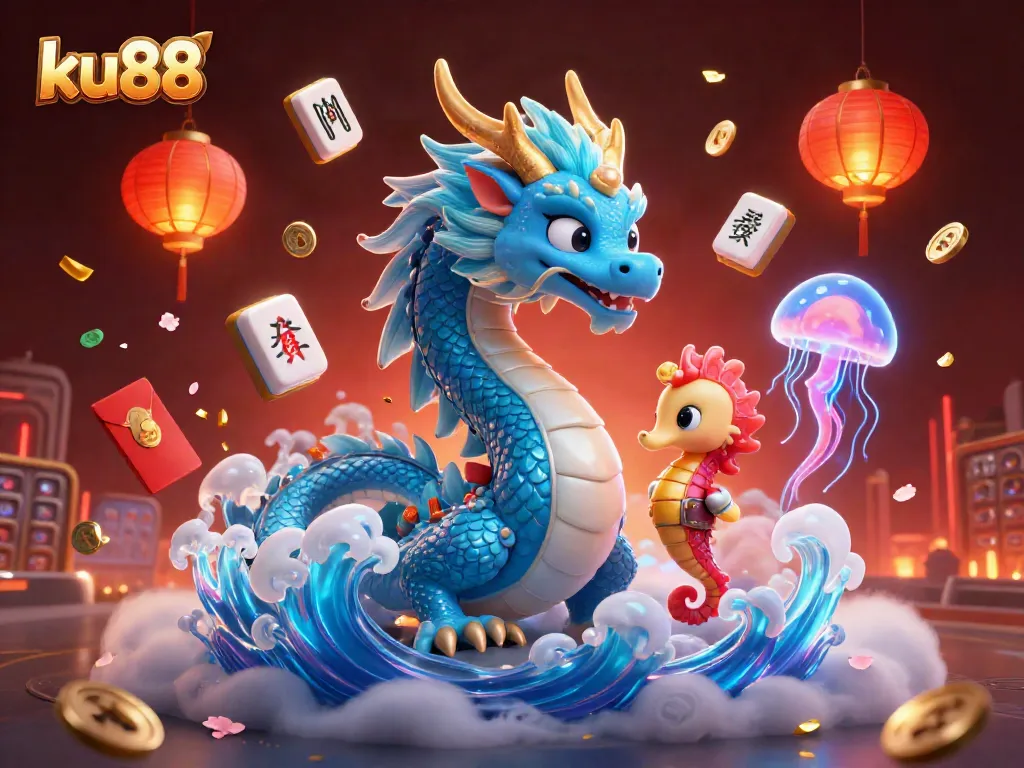 Experience thrilling gameplay at ku88 with lively 3D casino illustration featuring exciting slot reels.