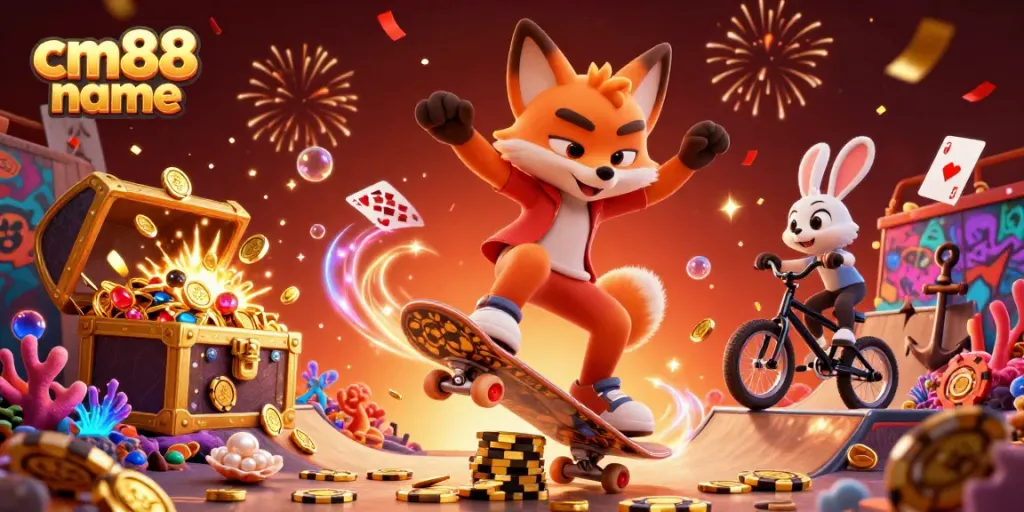 Experience the thrill of gaming with cm88 name featuring energetic characters and vibrant casino elements.
