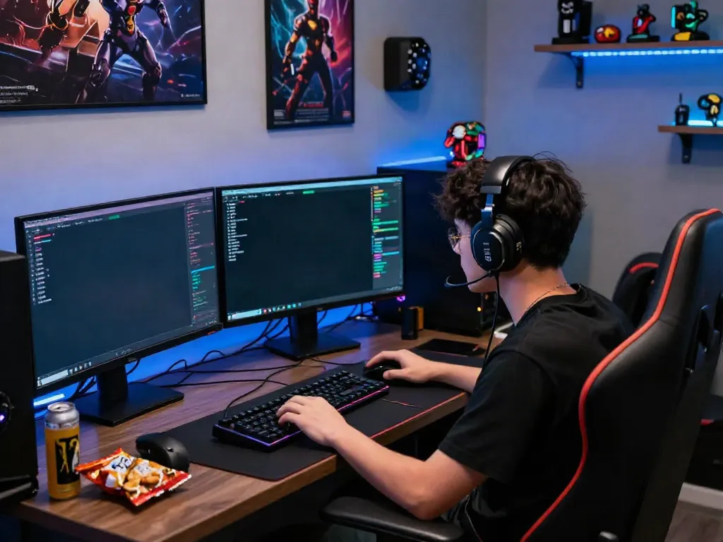The vibrant gaming setup at A80 with a player immersed in action, showcasing exciting online gaming experiences.