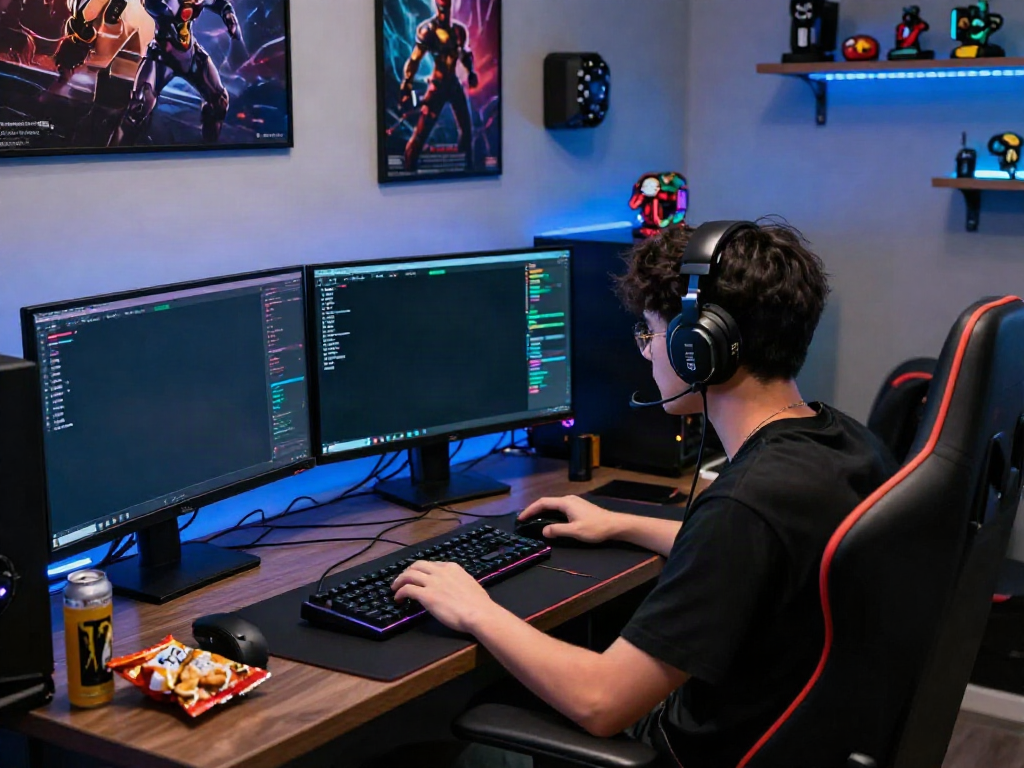 The vibrant gaming setup at A80 with a player immersed in action, showcasing exciting online gaming experiences.