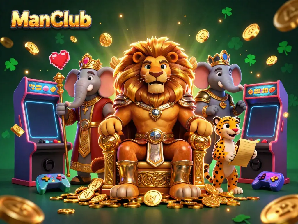 Experience thrilling gaming at ManClub with vibrant characters and jackpot-filled scenes.