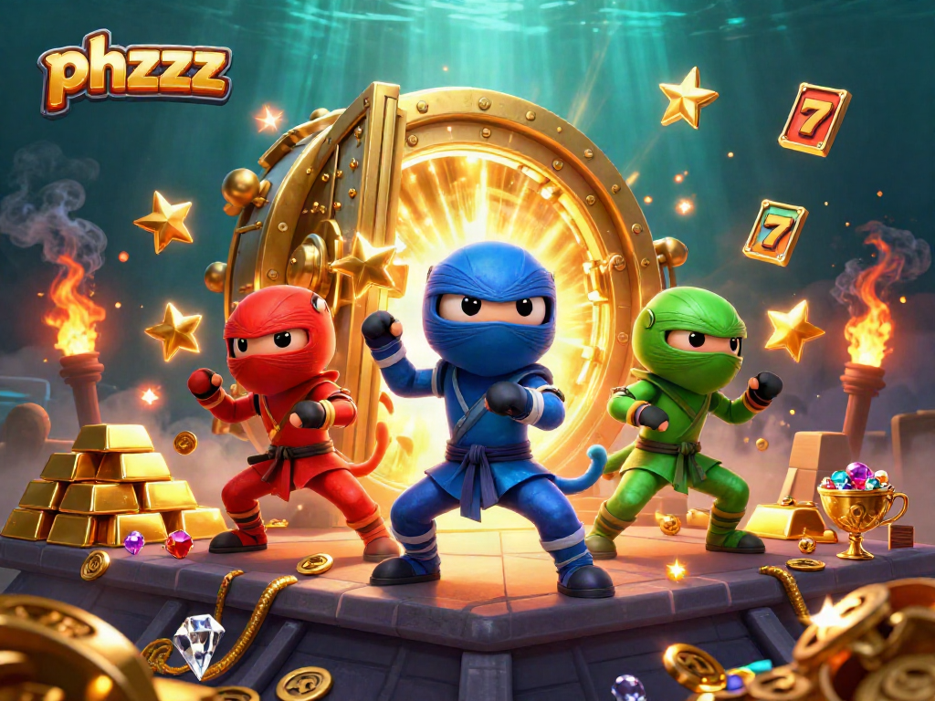Experience thrilling action with phzzz as chameleon ninjas master jackpots in a dynamic casino scene.