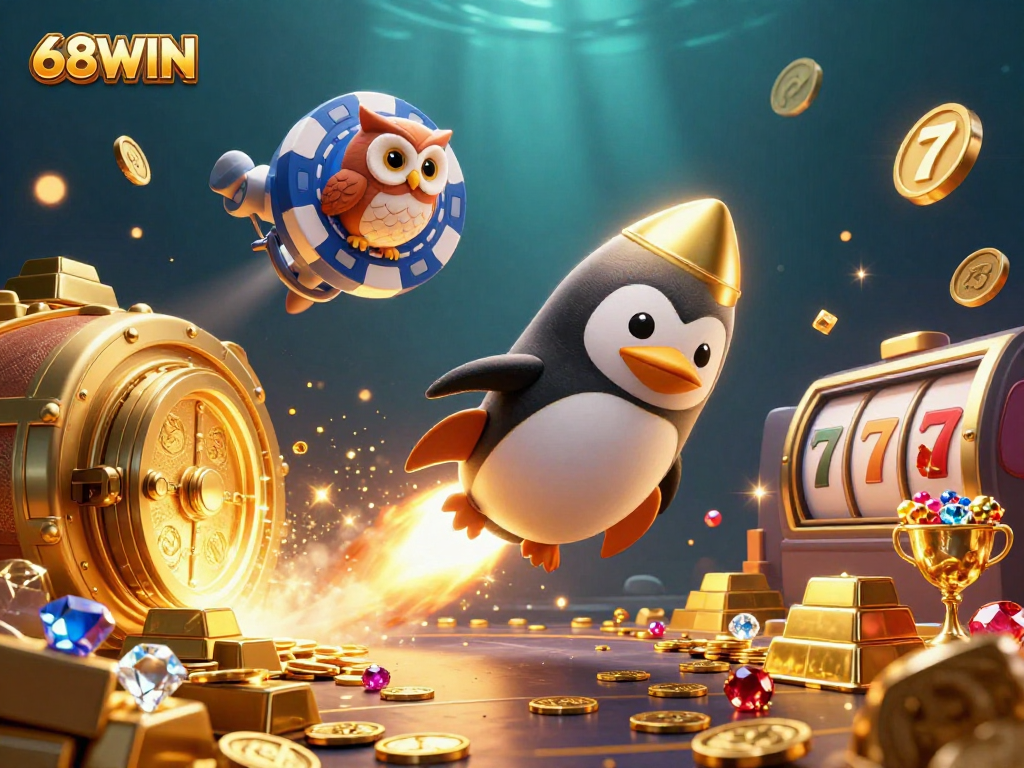 Experience thrilling wins with 68WIN in a vibrant casino scene filled with treasures and excitement.