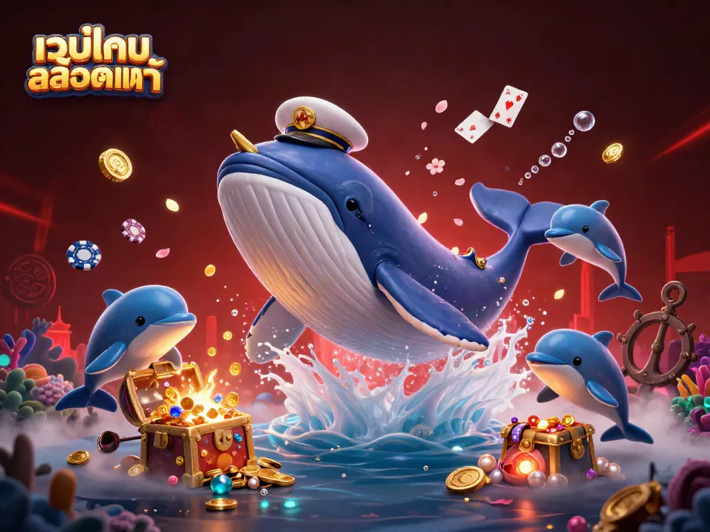 Engage with เว็บเกมสล็อตแท้ featuring vibrant underwater elements and playful casino characters.