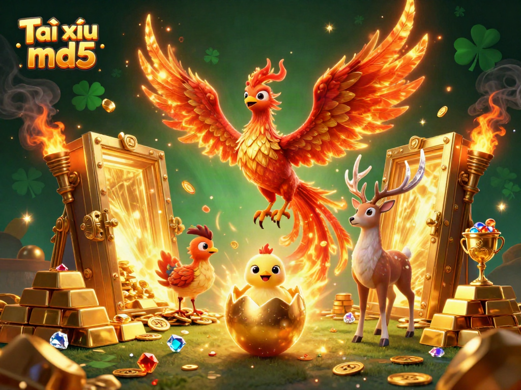 Experience the thrill of Tài xỉu md5 with a stunning casino-themed phoenix scene.