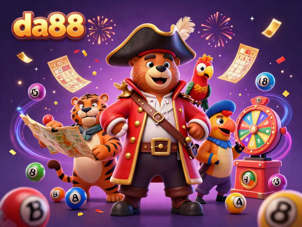 Experience thrilling gaming adventures at da88 with colorful elements and characters in a dynamic scene.